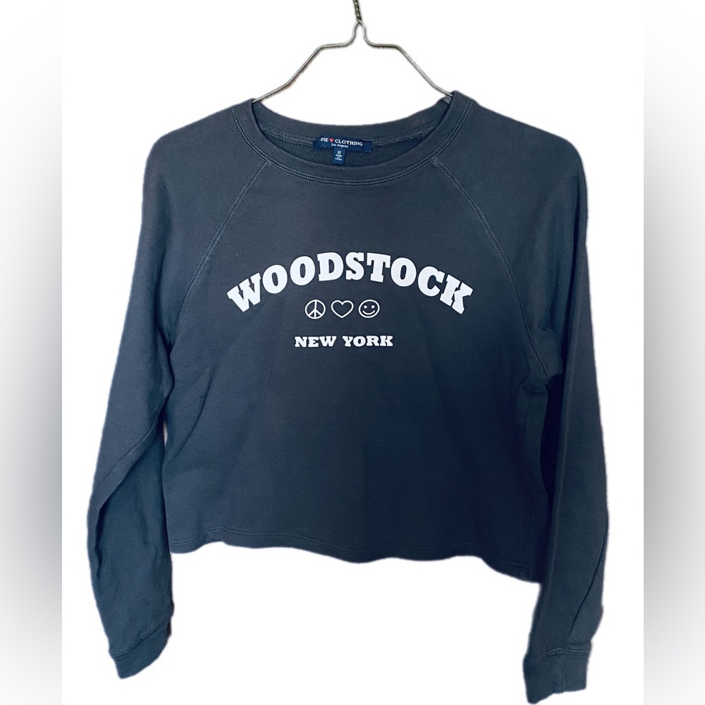 One Love Clothing Sweatshirt Womens Small Gray Woodstock Cropped Pullover